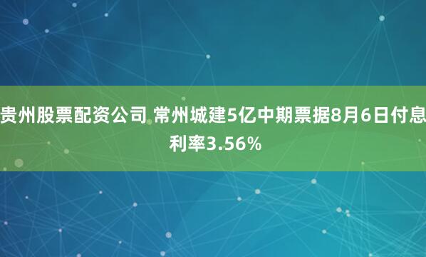 贵州股票配资公司 常州城建5亿中期票据8月6日付息 利率3.56%
